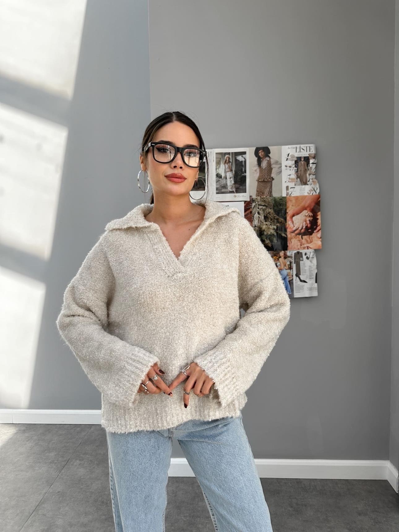 V Neck Loose Collar Sweater