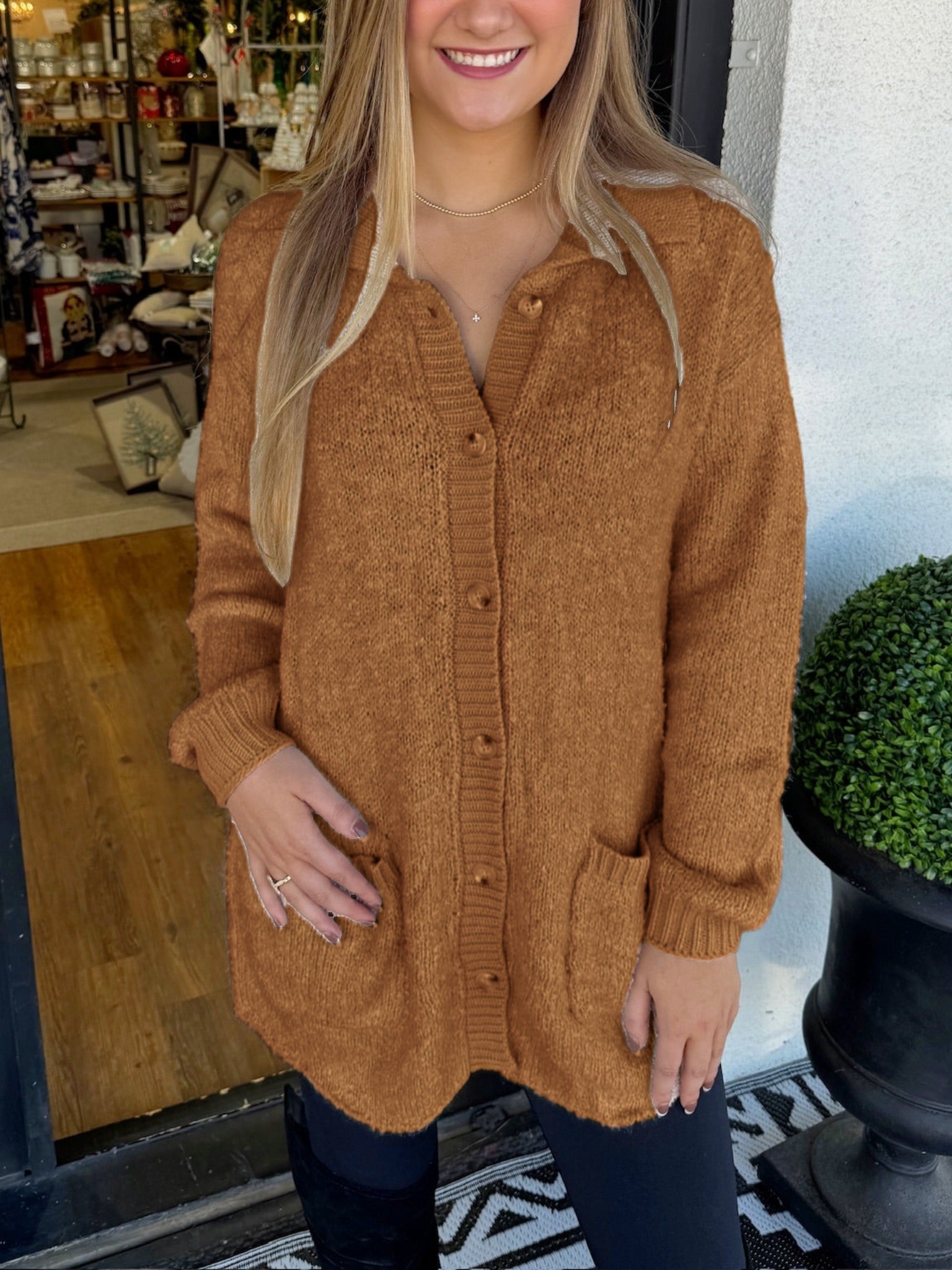 Button Pocket Knitted Cardigan