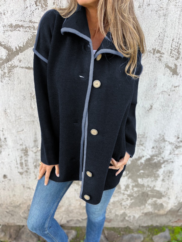Lapel Button Woolen Coat
