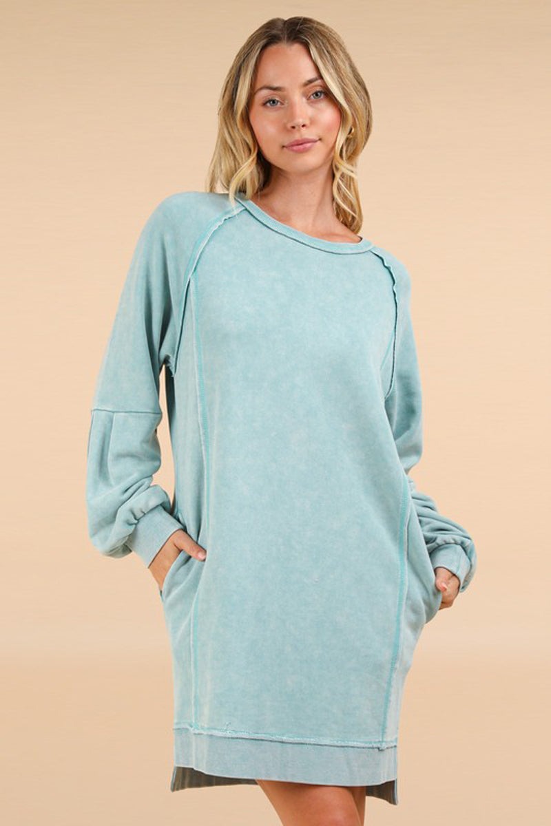 Washed Raglan Sleeve Casual Mini Dress