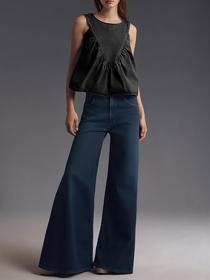 Denim Tank Sleeveless Shirts Loose Tops