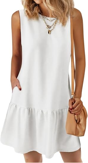 2025 Sleeveless Crewneck Cute Ruffle Loose Vacation Mini Tshirt Dress