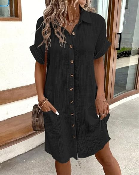 Women's Casual Summer Button Loose Shirt Dress