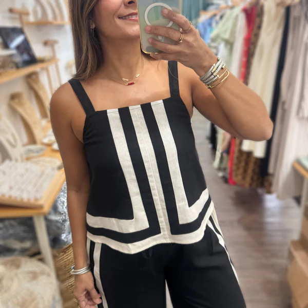 Black & White Contrast Top & Pant Set