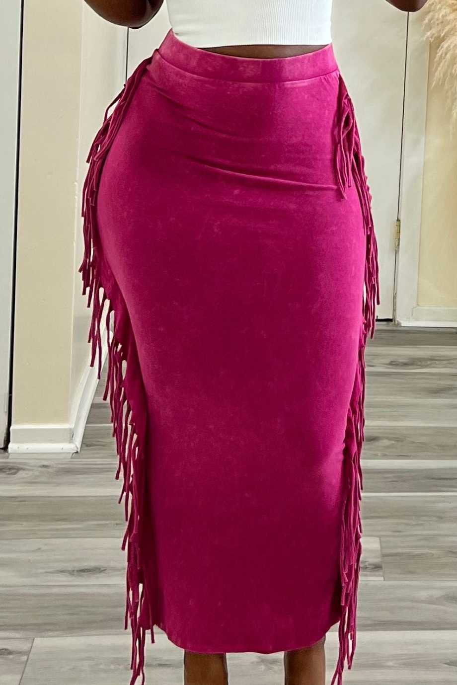 Women's Fringe Mineral Wash Maxi Skirt