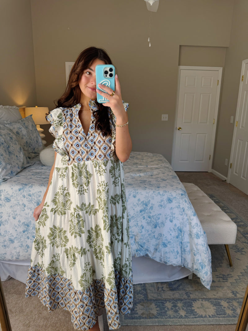 👗Women's Elegant Printed Ruffle Sleeve Dress (Buy 2 Free Shipping)