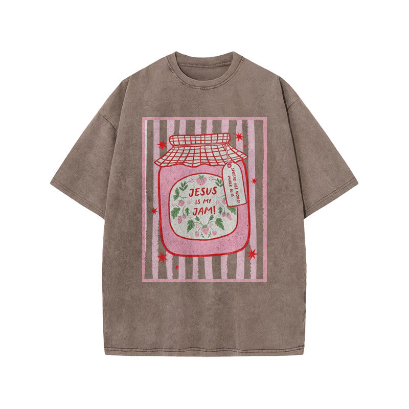 Jesus Is My Jam Spread His Word Mark 16:15 Print Acid Washed T-shirt