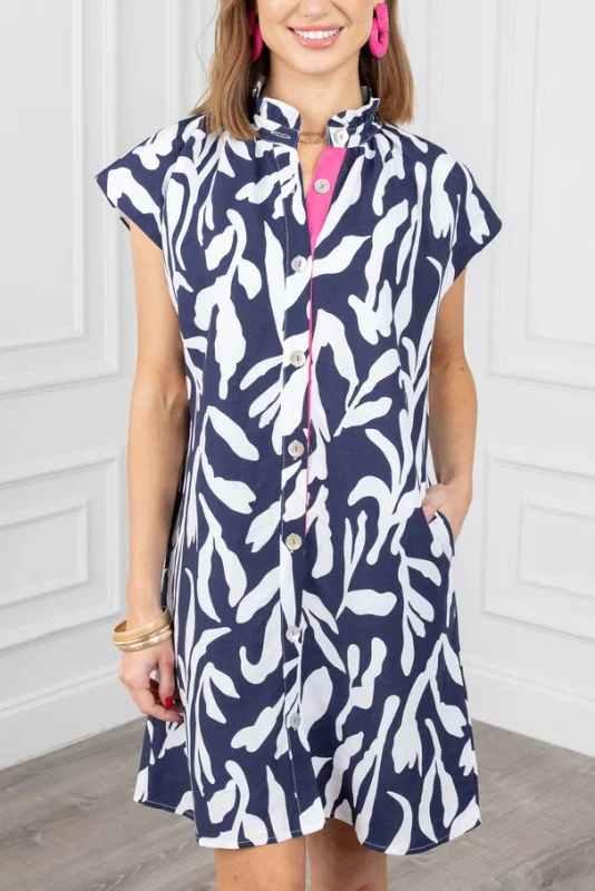 Navy Abstract Floral Dress