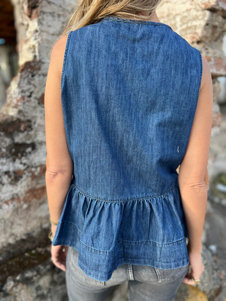 Lady's Denim Round Neck Sleeveless Vest