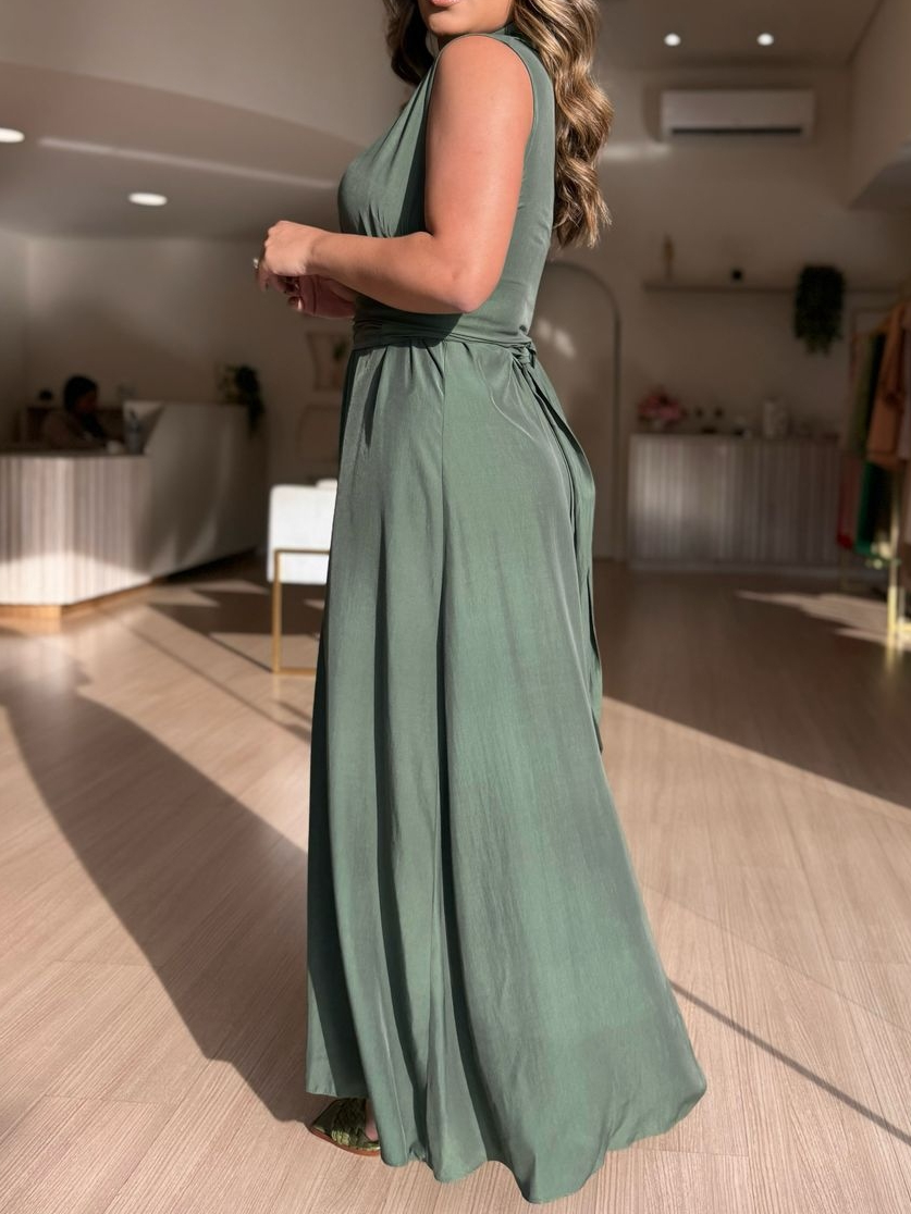 Round Neck Buttoned Sleeveless Lace-Up Petticoat