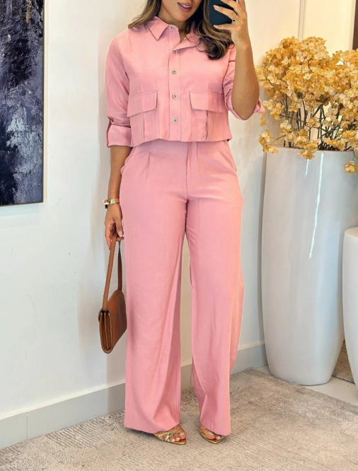 Solid Color Button Pocket Suit