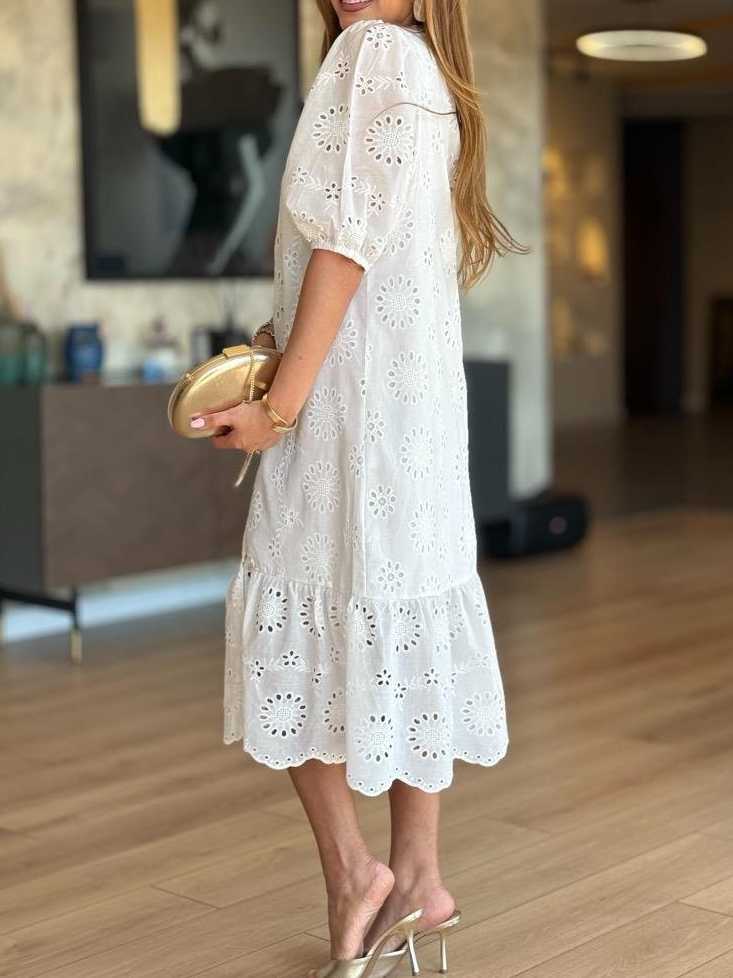 Button Front Lined Lace Dress