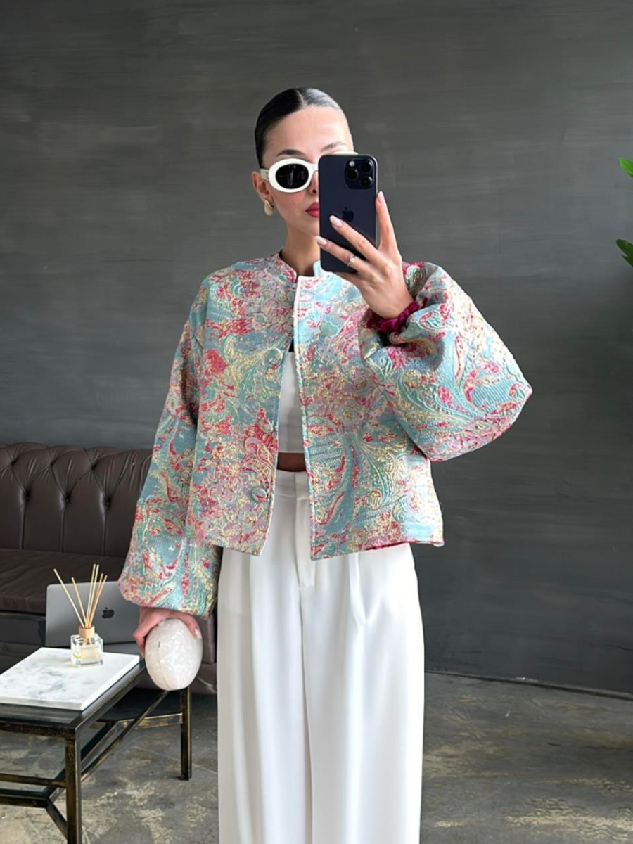 Jacquard Balloon Sleeve Jacket