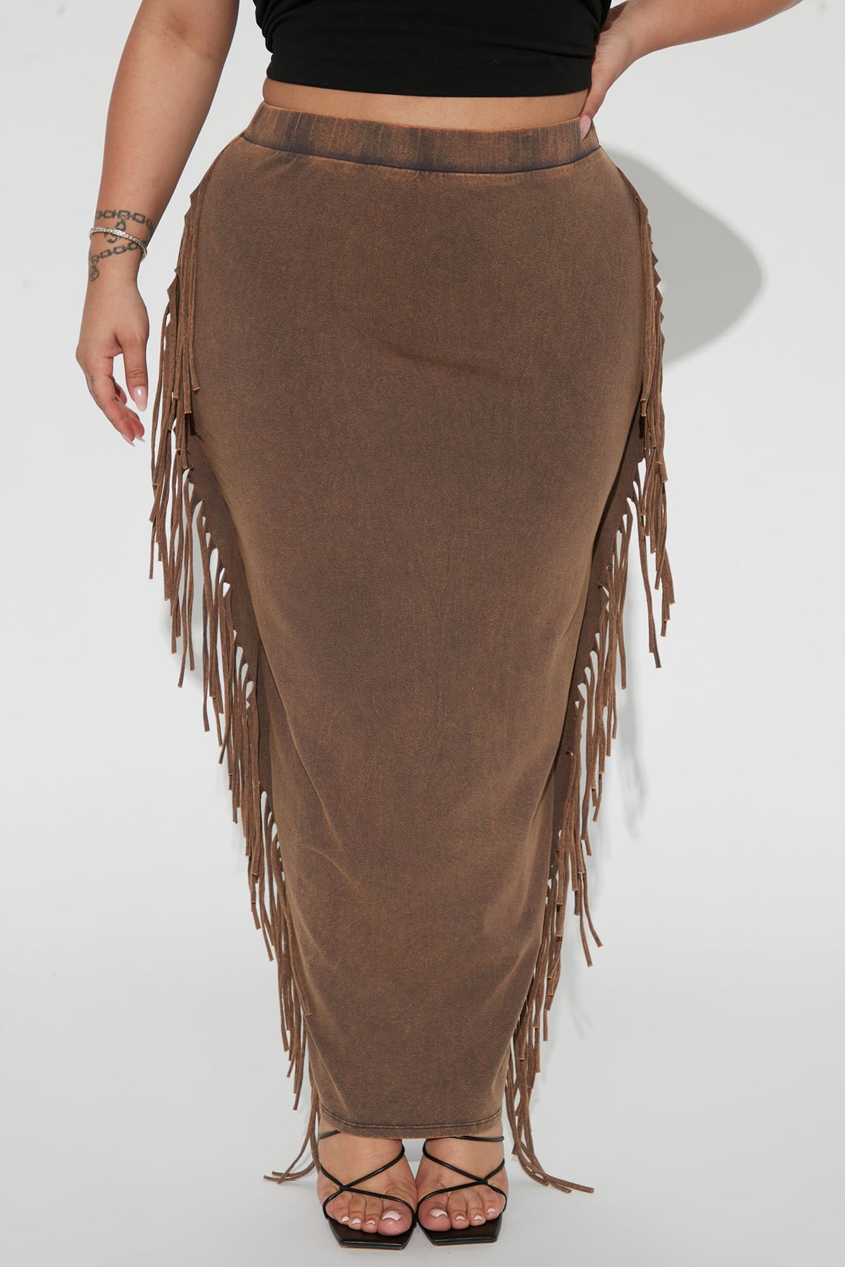 Women's Fringe Mineral Wash Maxi Skirt