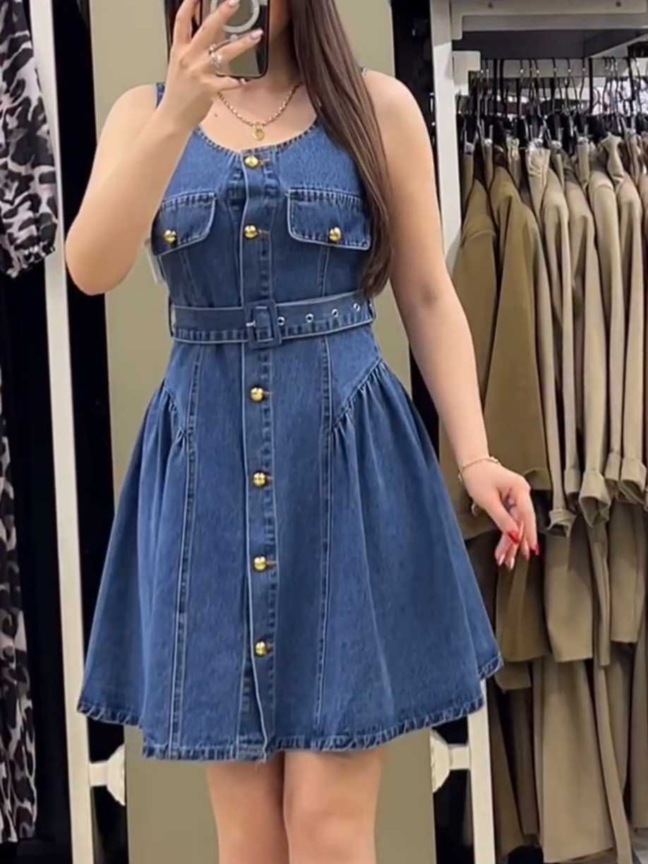 Fitted Waist Belted Denim Dress