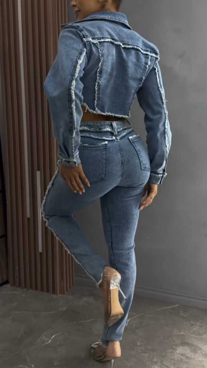 Women's Rhinestone Denim Jacket and Jeans Set