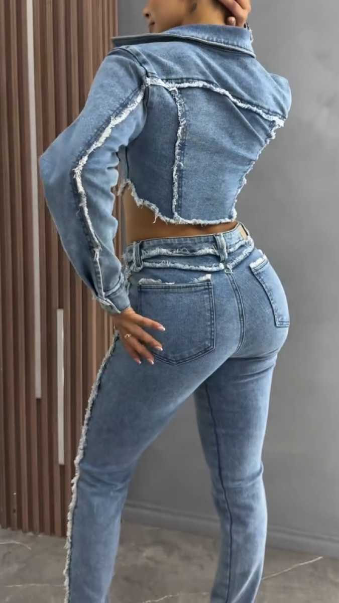 Women's Rhinestone Denim Jacket and Jeans Set