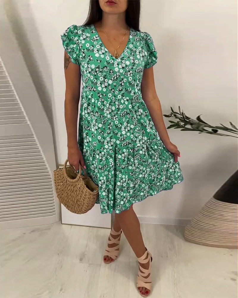 V-Neck Floral Sleeveless Midi Dress