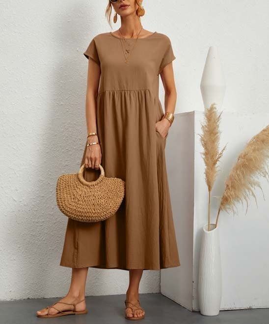 SHORT SLEEVE COTTON AND LINEN DRESS