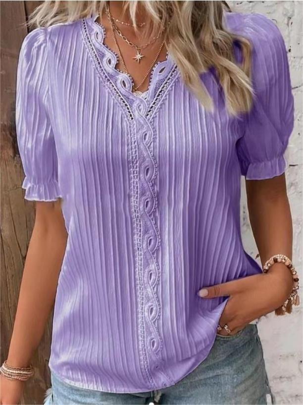 V-NECK PLAIN LACE ELEGANT SHIRT