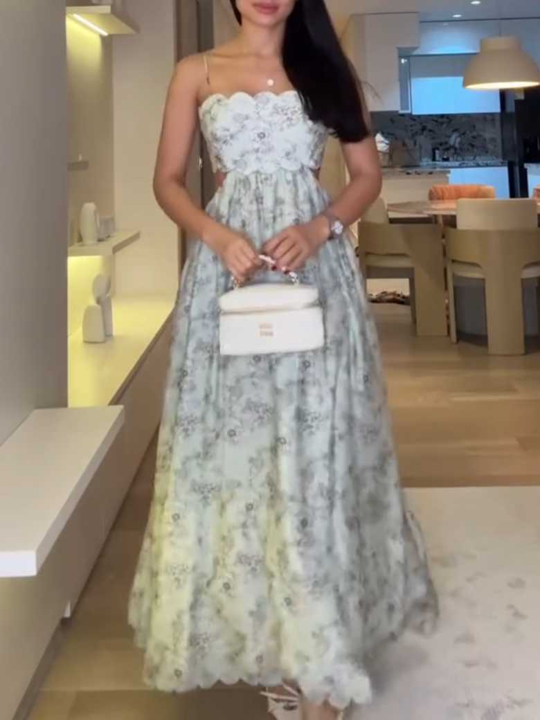  Flowy Floral Midi Dress with Cut-Out Back