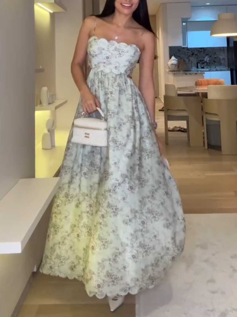  Flowy Floral Midi Dress with Cut-Out Back