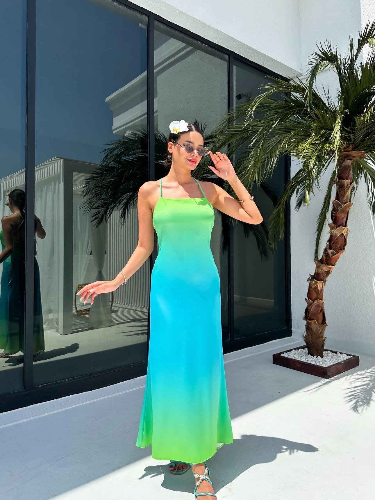 Gradient Strapped Satin Dress