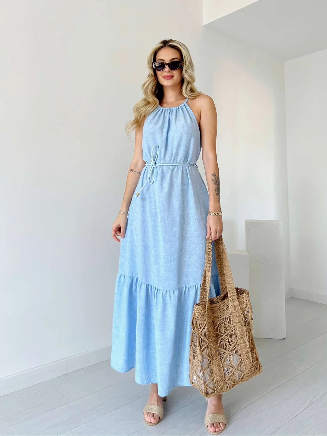 Halter Neck Linen Dress