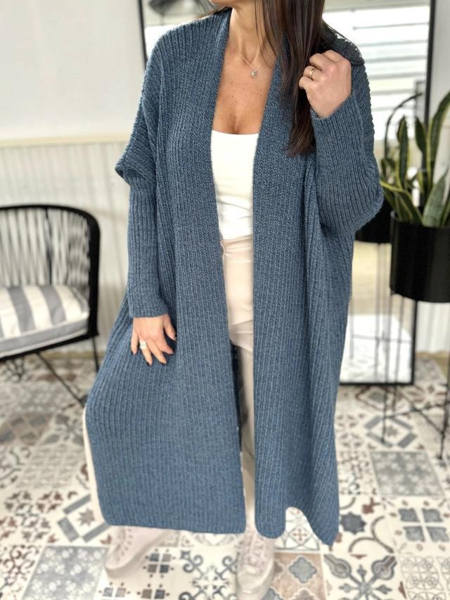 Solid Color Ribbed Knitted Cardigan
