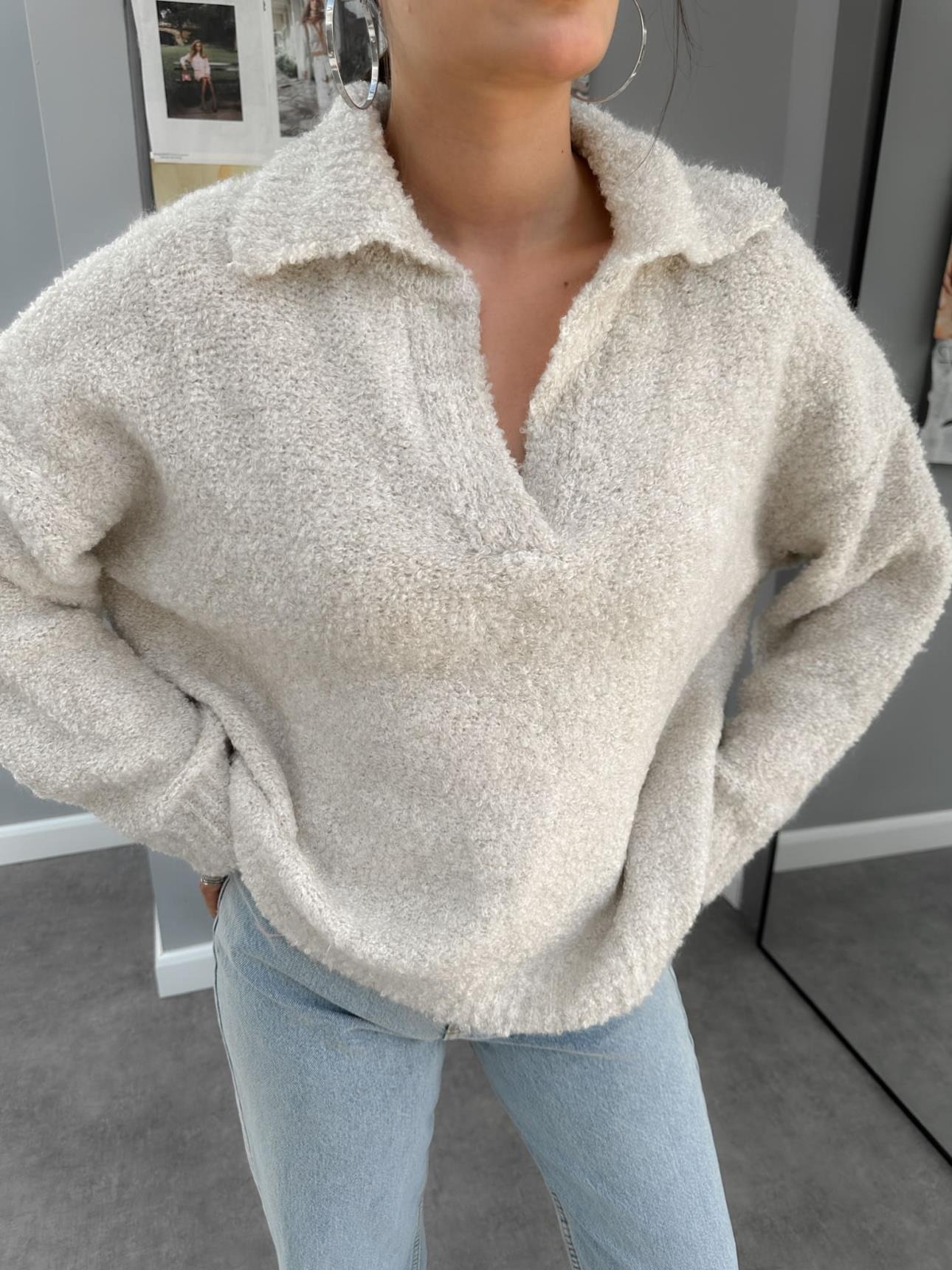 V Neck Loose Collar Sweater