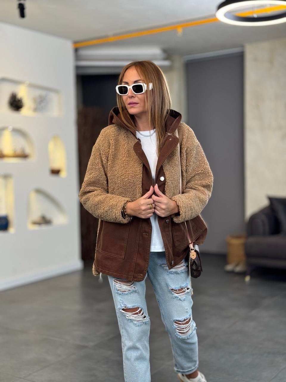 Plush Hooded Jean Jacket