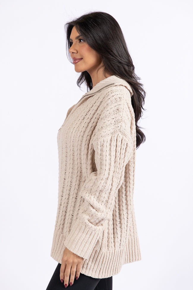 Knitted Collar Half Zipper Sweater
