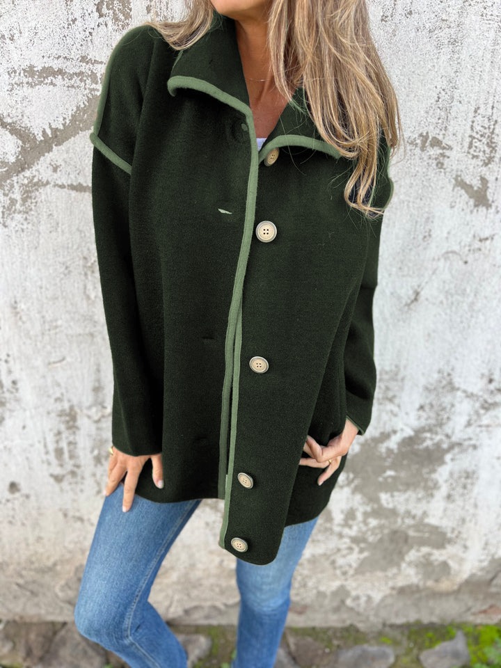Lapel Button Woolen Coat