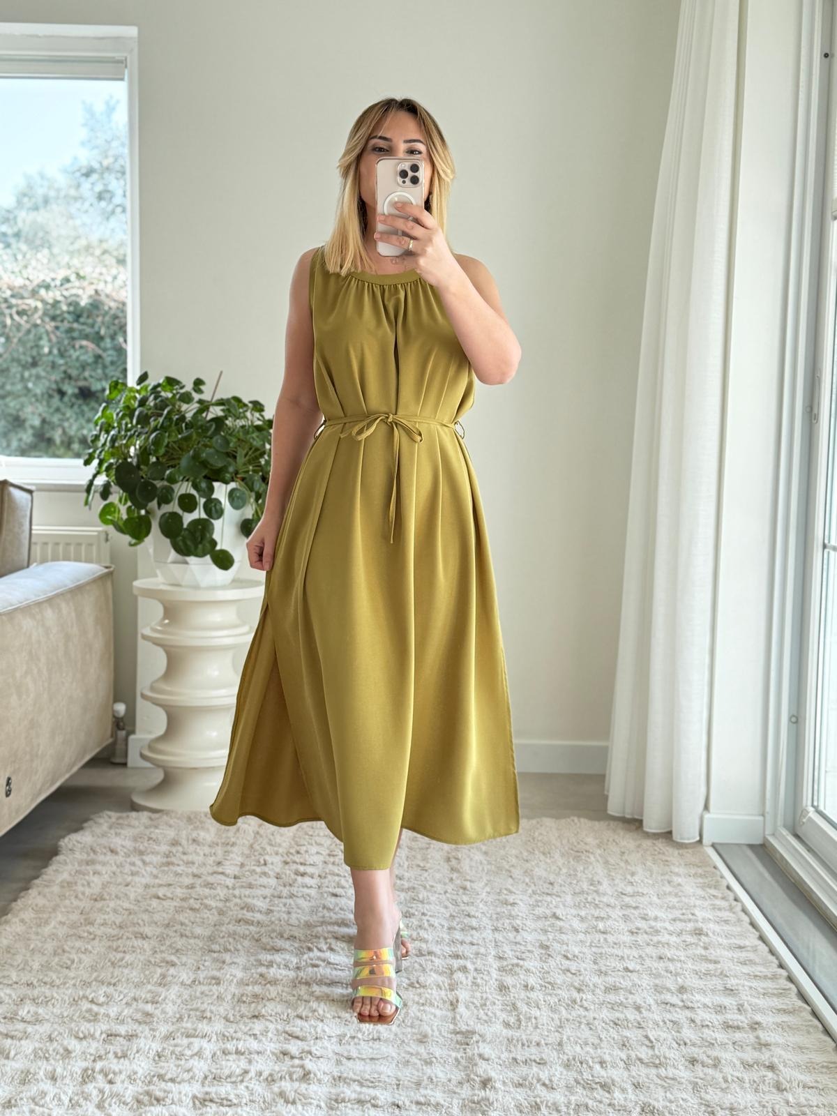 Sleeveless Lace Up Slit Dress