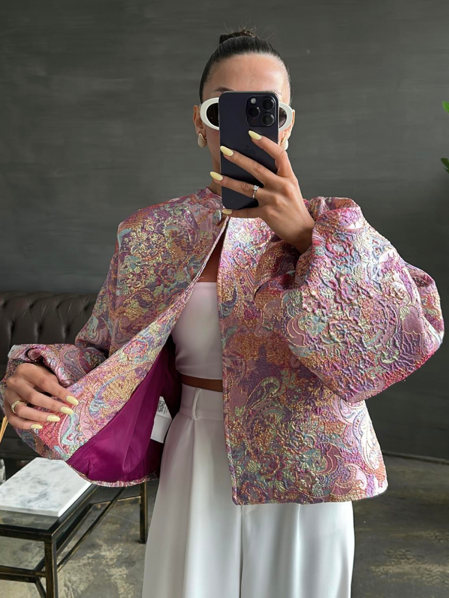 Jacquard Balloon Sleeve Jacket
