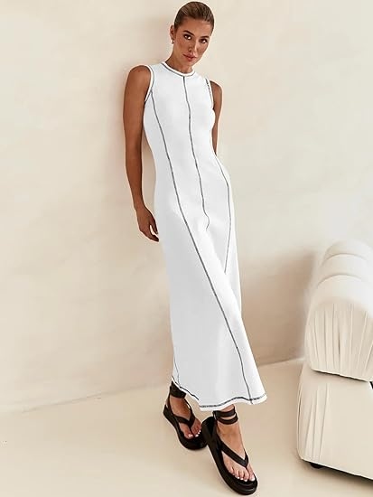 Knitted Long Dress Round Neck Sleeveless Dresses