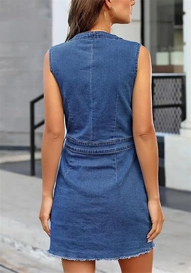 Women's Sleeveless V-Neck Denim Dress