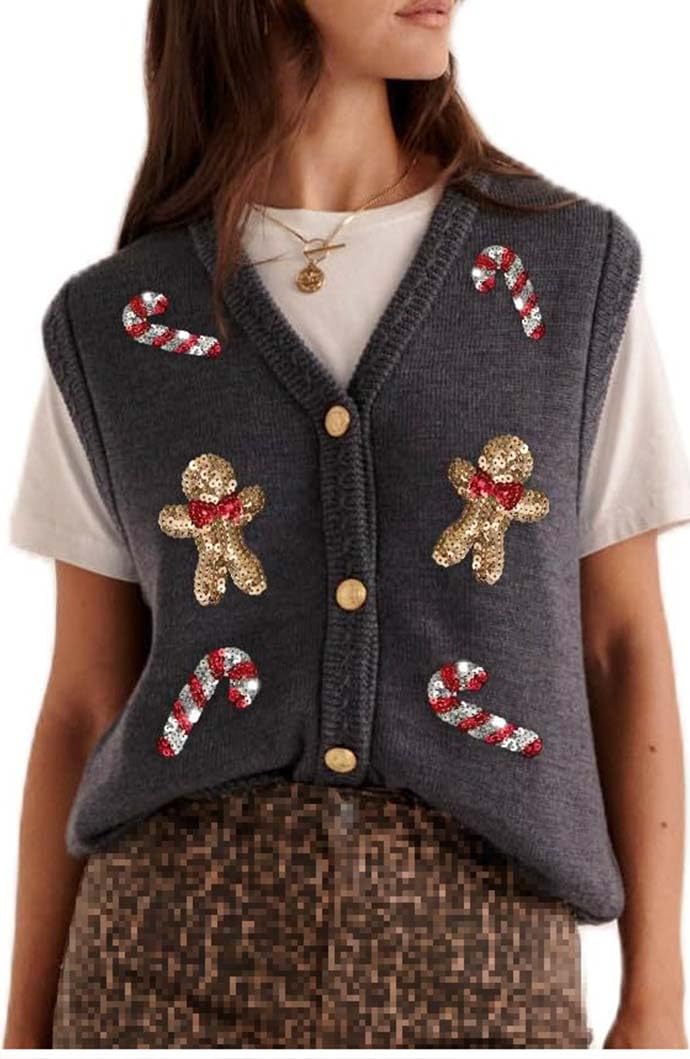 Women's Sequin Holiday Sweater Vest 