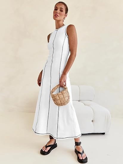 Knitted Long Dress Round Neck Sleeveless Dresses