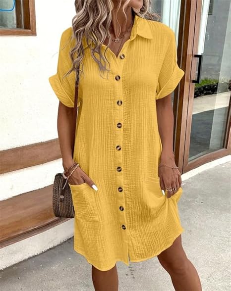 Women's Casual Summer Button Loose Shirt Dress