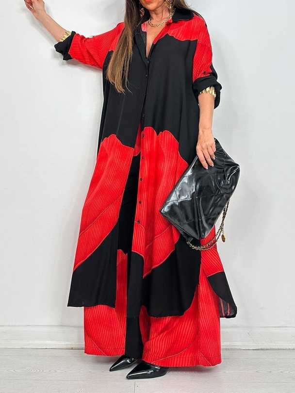 Printed Midi Top And Wide-Leg Pants Two-Piece Set