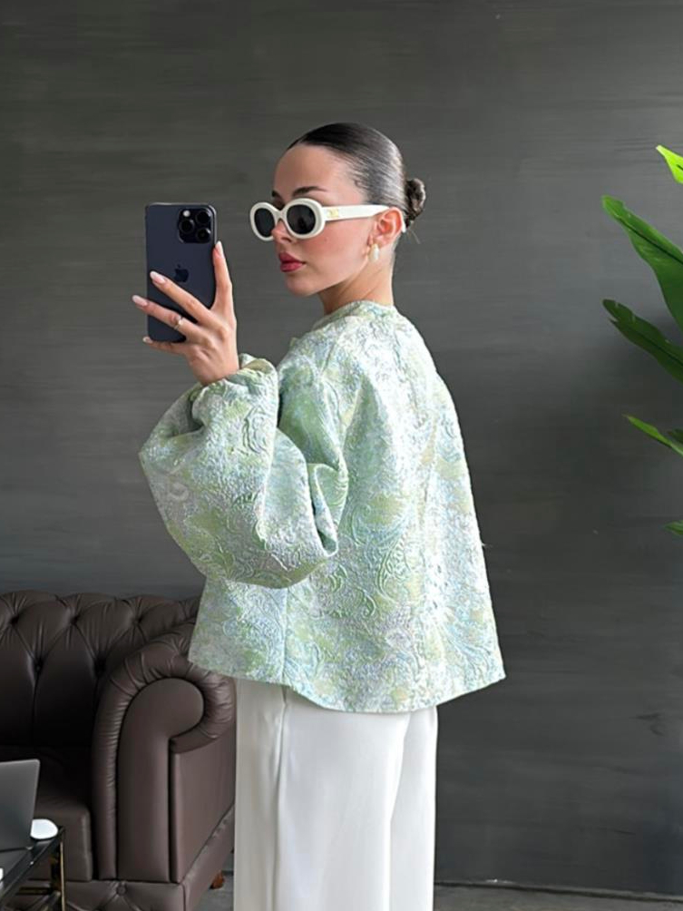 Jacquard Balloon Sleeve Jacket