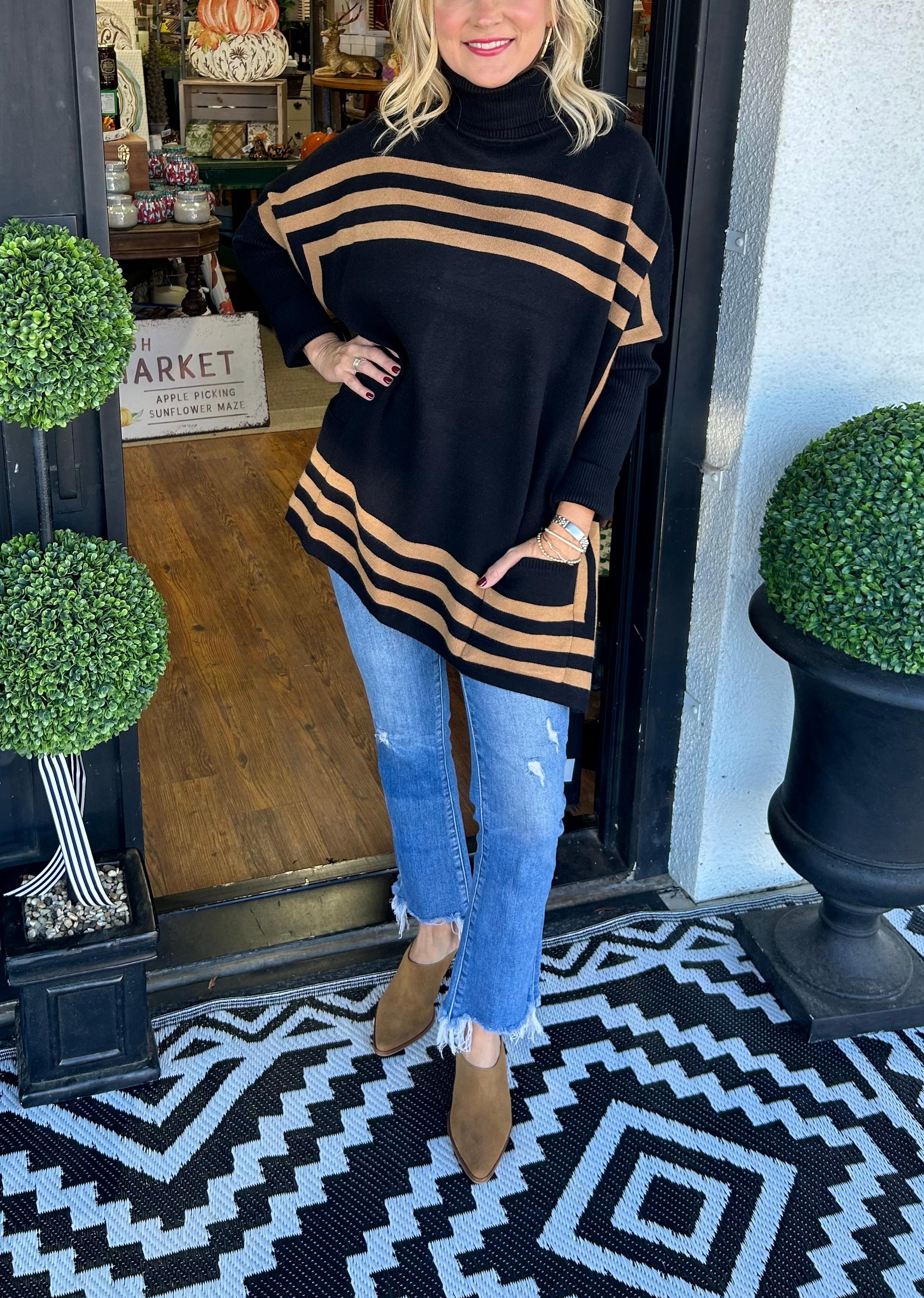 Turtleneck bat sleeve striped sweater (Buy 2 Free Shipping)