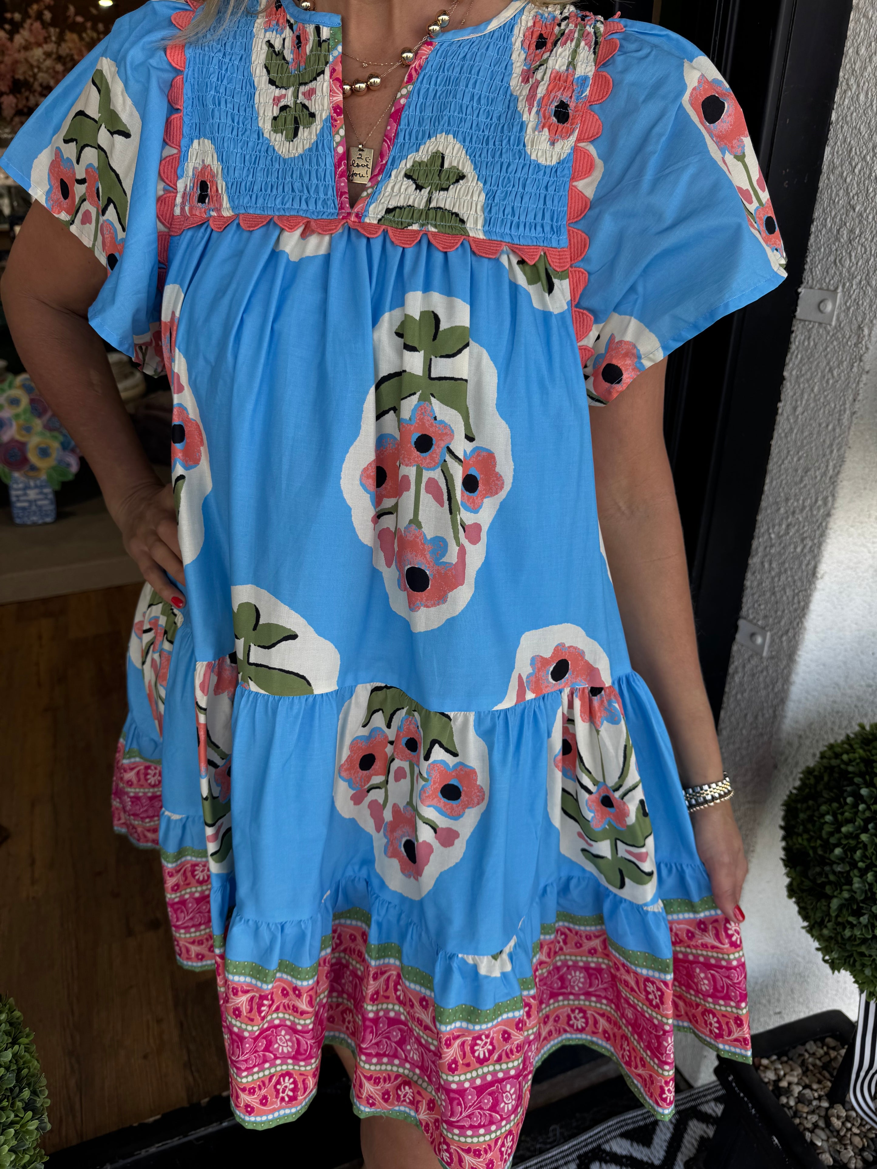 Women's V-neck Puff Sleeve Printed Short Dress (Buy 2 Free Shipping)