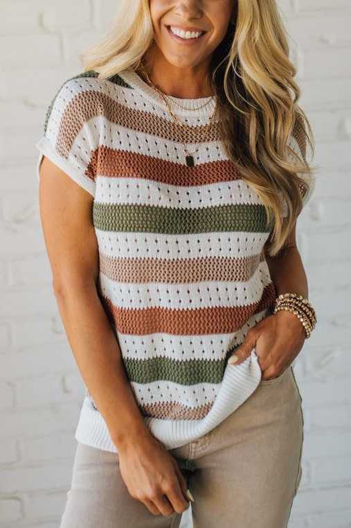 Striped and Textured Low Gauge Sweater