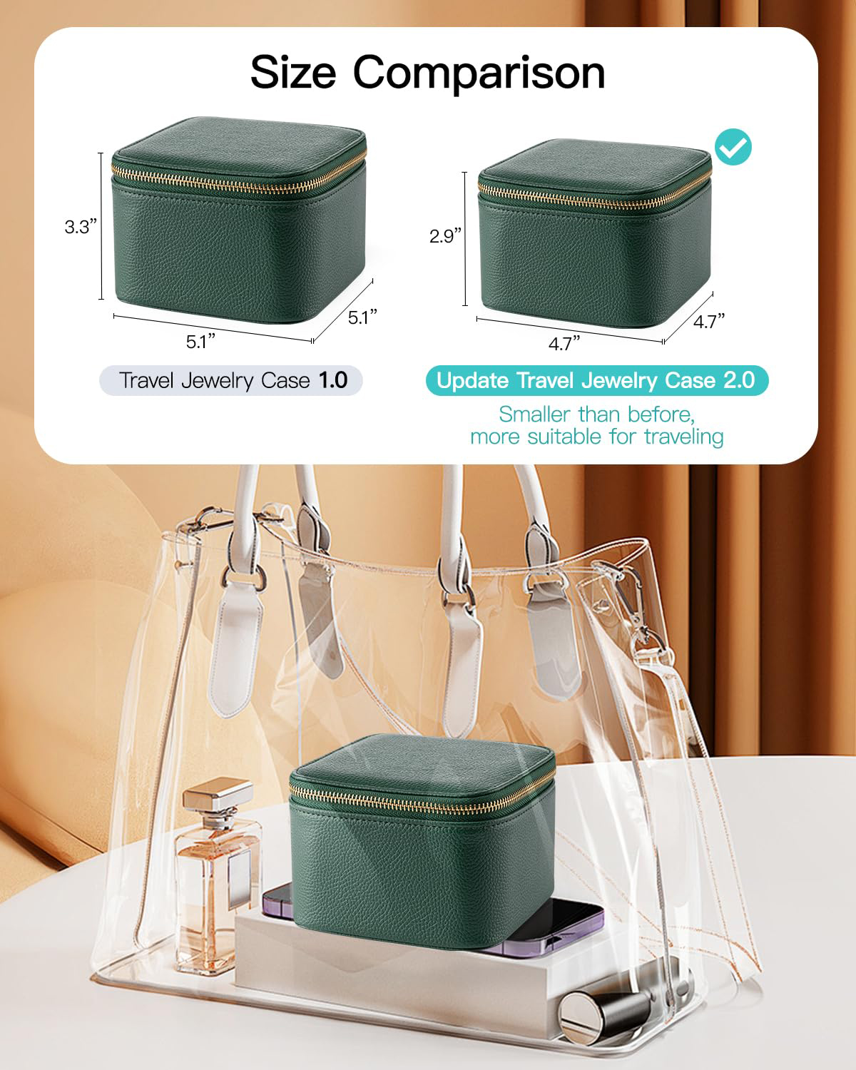 Travel Small Jewelry Case, PU Leather 6 zipper velvet bags for Women Girl