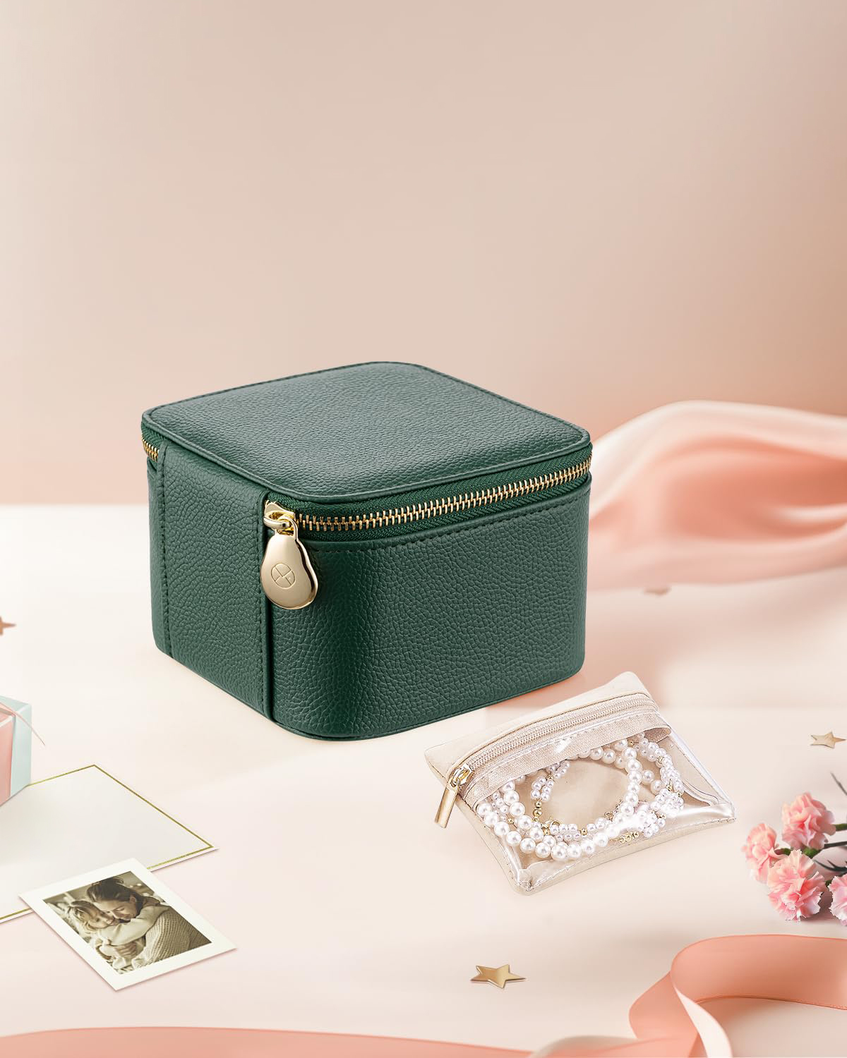 Travel Small Jewelry Case, PU Leather 6 zipper velvet bags for Women Girl