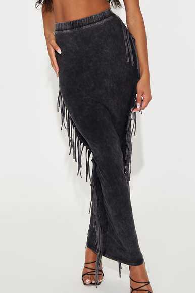 Women's Fringe Mineral Wash Maxi Skirt