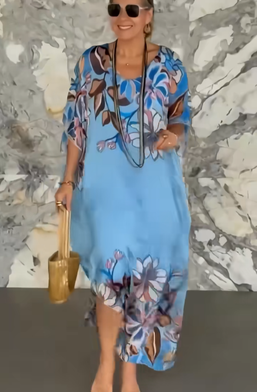 U-Neck Printed Split Maxi Dress