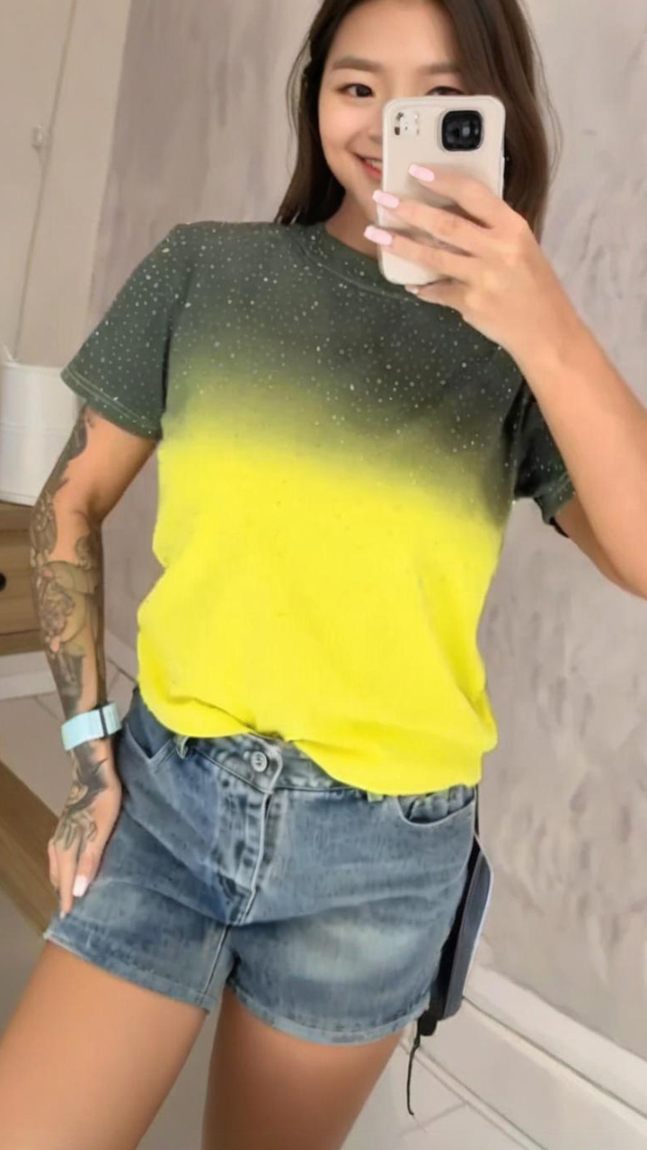 Women's Round Neck Rhinestone Gradient Casual Top